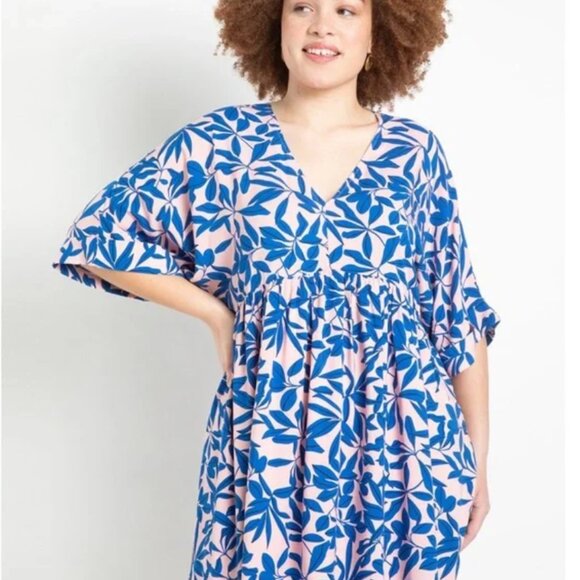 Eloquii Empire Kimono Sleeve V Neck Floral Dress - Picture 3 of 8